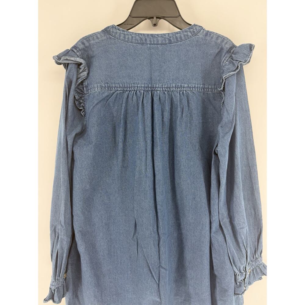 Draper James Chambray Mini Dress Womens Medium Blue Denim Ruffle Cottagecore - Picture 7 of 9